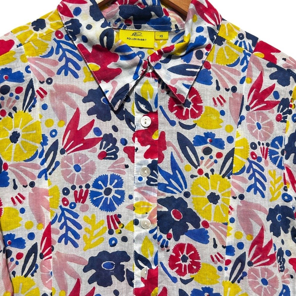 Roller Rabbit XS Floral Shirt Dress Cotton‎ Folk Art Print Resort Boho Tunic - Picture 4 of 10
